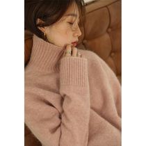 5SISS warm winter pink woolen sweater women 2021 Winter Base high neck sweater mohair coat