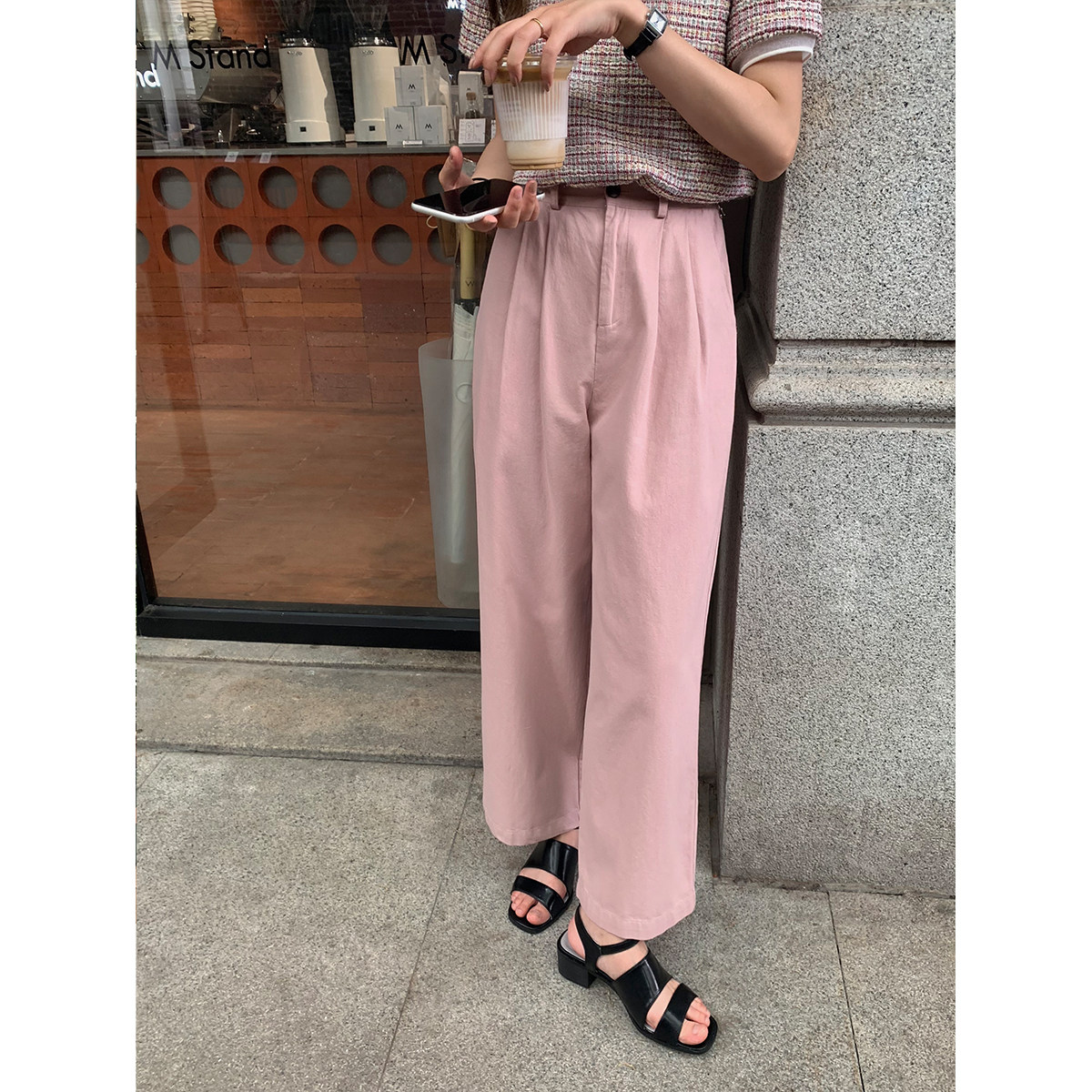 5siss high-waisted straight casual pants women's small summer Korean version all-match elastic waist wide-leg pants ninth pants trend