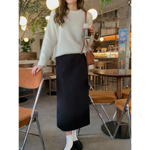 5siss temperament 100 hitch in length A character A character dress 2022 Winter new high waist display slim fit back open fork half body dress