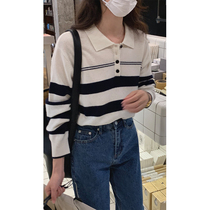 5siss soft waxy long-sleeved striped knitted sweater womens autumn and winter new lazy Korean style polol neck pure wool sweater