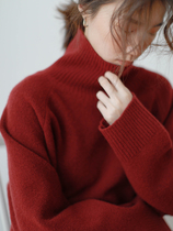 5SISS New Year red new cashmere sweater women winter wear turtleneck sweater loose lazy wind pullover sweater