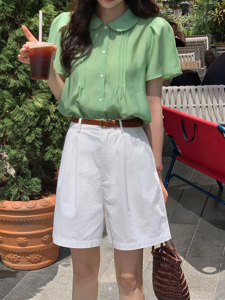 5siss Korean temperament puff sleeve shirt women's summer new chic casual doll collar short-sleeved chiffon shirt