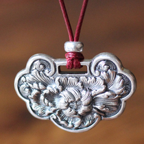 Guquan Yinjia diyS99 Sterling Silver Handmade Peony Flower Hundred Locks Hot My Sister Same Pendant Long Life Lock