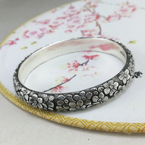 Guquan silver home bracelet foot silver 999 handmade custom full carved plum flower lettering solid sterling silver bracelet gift