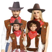  Halloween performance costume Adult children American Western cowboy horse clip hat square towel accessories cosplay