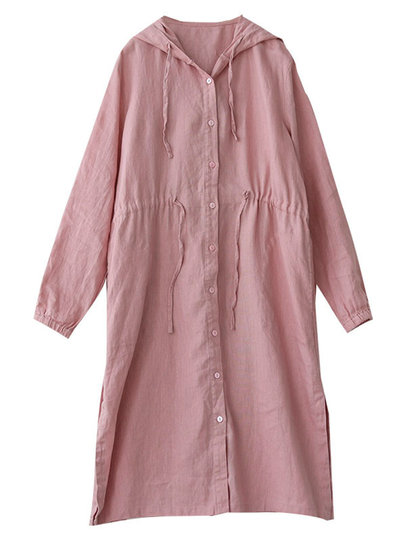 Clearance Bargain~ Japanese Style Original Cotton and Linen Trench Coat for Women, Loose Long Sunscreen Linen Hooded Long Sleeve Cardigan