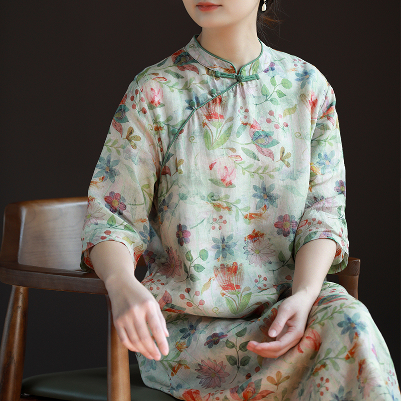 Brand Store Clearance Sale, Women's New Chinese-Style Improved Cheongsam, Vintage Button-Up Floral Short-Sleeve Dress Brand Store Clearance Sale, Women's New Chinese-Style Improved Cheongsam, Vintage Button-Up Floral Short-Sleeve Dress