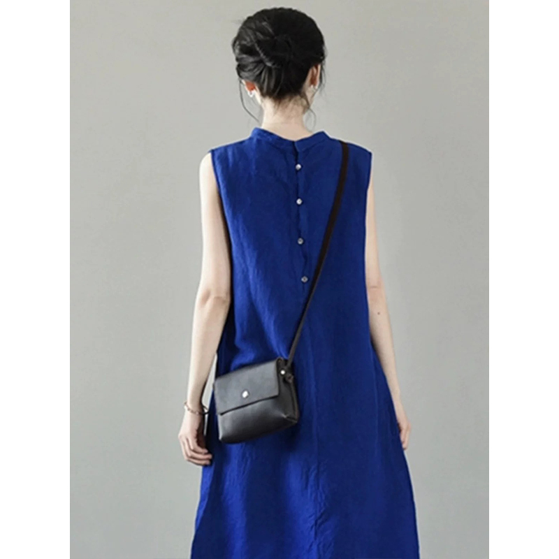 Artistic Retro Linen Sleeveless Dress for Women 2025 Summer Design with Back Button-Up Stand Collar A-Line Cotton-Linen Tank Dress Artistic Retro Linen Sleeveless Dress for Women 2025 Summer Design with Back Button-Up Stand Collar A-Line Cotton-Linen Tank Dress