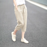 Японские оригинальные одиночные внешнеторговые лейблы крупных брендов, женские льняные тонкие укороченные брюки больших размеров, свободные и повседневные шаровары из хлопка и льна на маленькую ногу