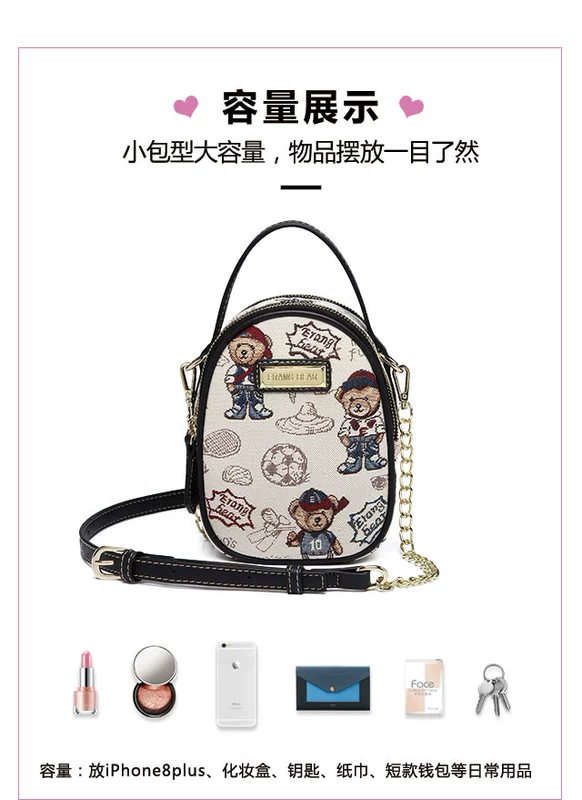 Winnie the mobile phone bag nữ 2020 túi tiền xu nhiều lớp mới Túi vải nữ dễ thương Túi đeo vai Pooh - Túi xách nữ