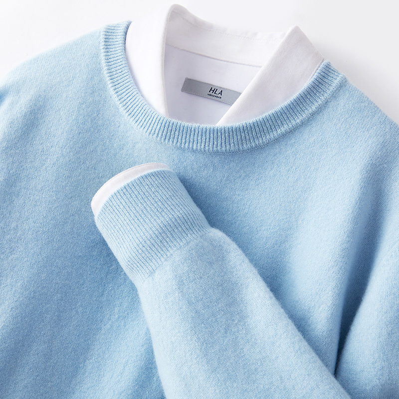 Spring and Autumn New Men's Round Neck 100% Pure Wool Sweater Youth Knitted Thin Sweater Base Layer Wool Sweater for Men