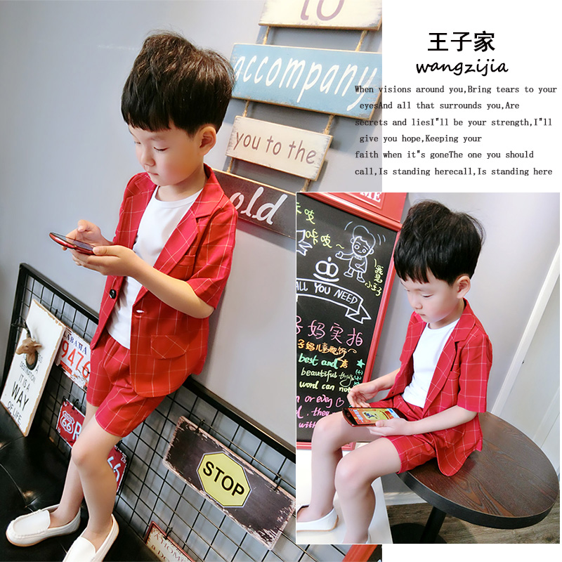 Boys dress summer baby one-year-old flower boy suit suit three-piece children's male small suit casual summer red