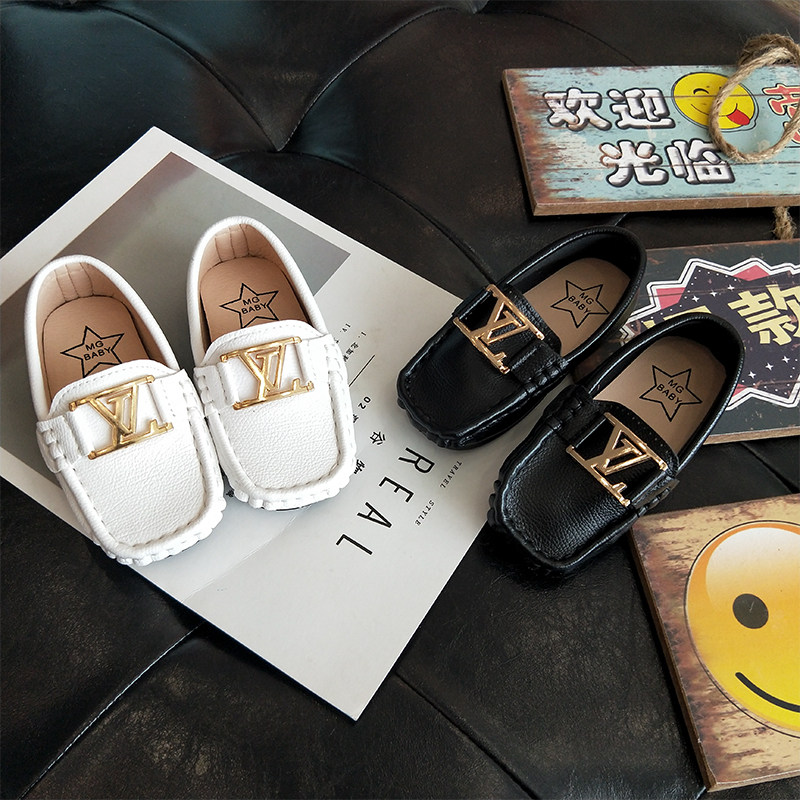 Children Bean Bean Shoes Small Leather Shoes Boy A Foot foot Baby Leather Shoes 1-3-year-old Soft bottom Spring and Autumn Black Tide Male