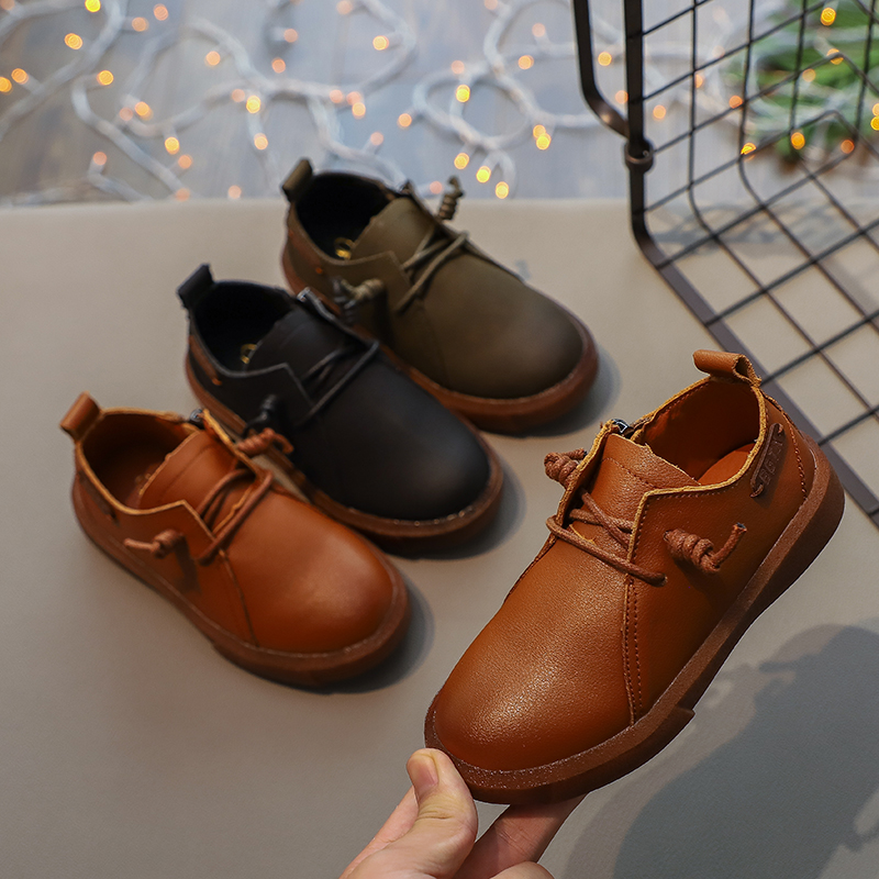 Boy black leather shoes Soft bottom spring autumn children Men's Inron Little leather shoes boys casual Shoe children Black leather shoes