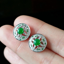 Wei Jia ice seed Green Egg noodles Myanmar natural high-end Jade A goods 18K gold inlaid diamond earrings