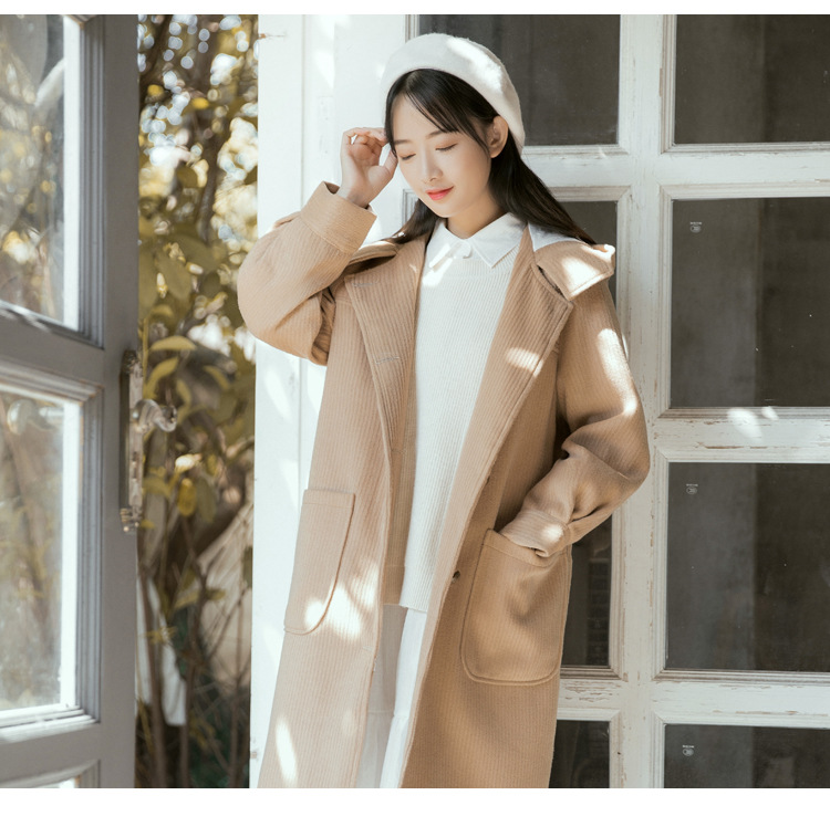 Áo khoác len nữ của nữ sinh viên trong phần dài của phiên bản Hàn Quốc của thời trang áo len mỏng trùm đầu hoang dã mùa thu đông - Trung bình và dài Coat áo hoodie nữ cute