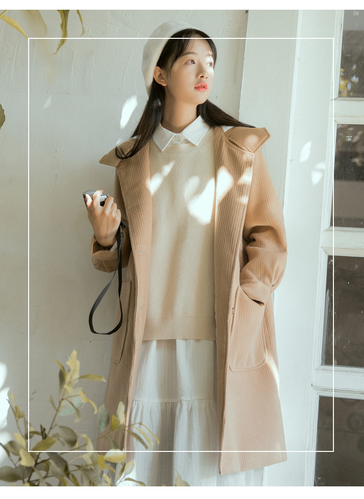 Áo khoác len nữ của nữ sinh viên trong phần dài của phiên bản Hàn Quốc của thời trang áo len mỏng trùm đầu hoang dã mùa thu đông - Trung bình và dài Coat áo hoodie nữ cute
