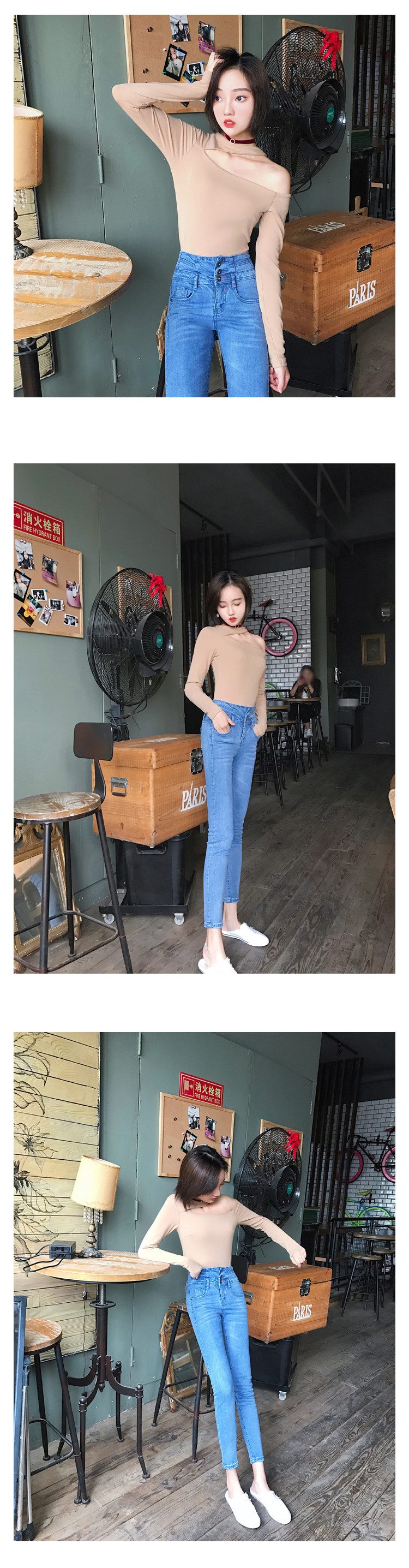 Áo thun nữ mùa xuân 2018 mới in cùng một đoạn áo thun dài tay hoang dã 蹦 di phiên bản Hàn Quốc của áo phông lệch vai cỡ lớn áo thun cotton nữ