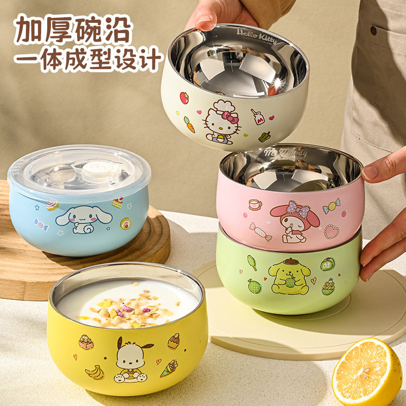 Kuromi Sanrio Children's Bowl 316 Stainless Steel Food-Grade Tableware Cute Cartoon Anti-Fall Baby Eating Bowl