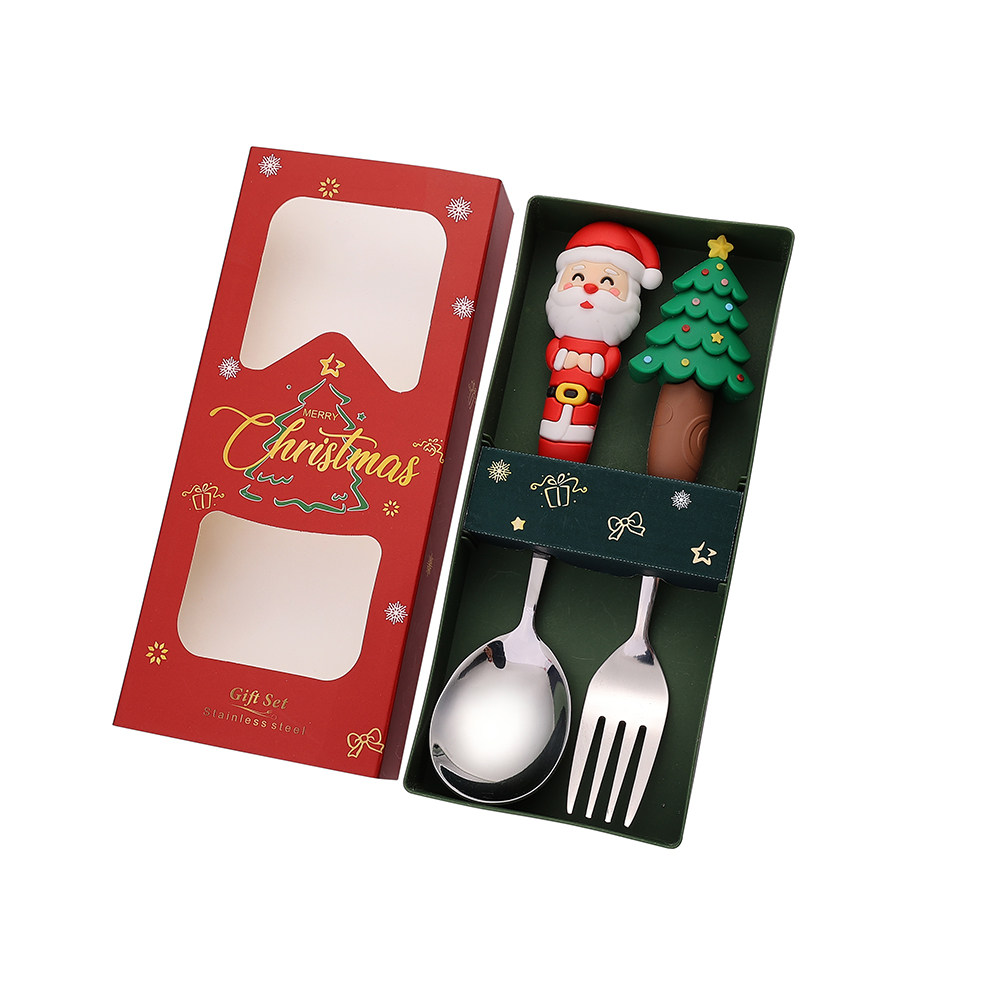 New Christmas Spoon and Fork Cutlery Set Cartoon Stainless Steel Kidsren's Eating Spoon and Fork Creative Christmas Gift