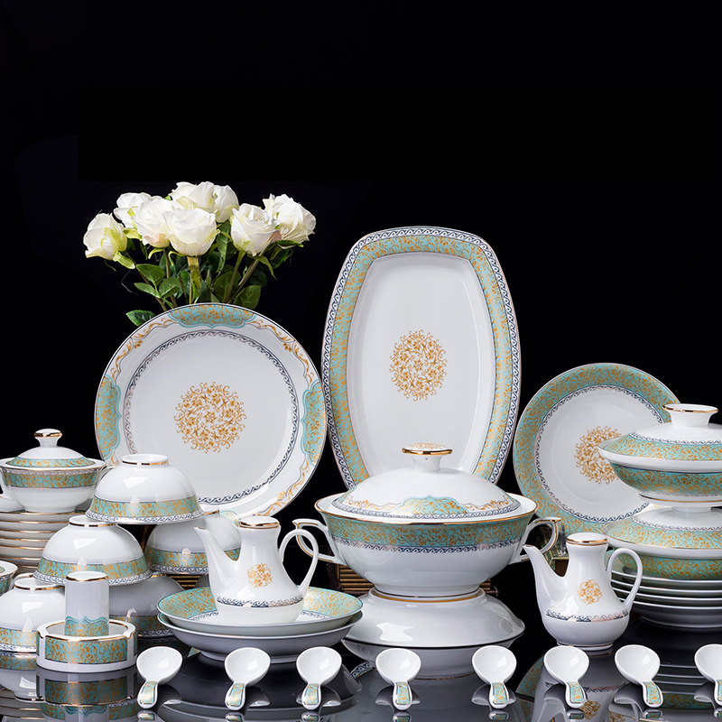 Jingdezhen porcelain high white porcelain tableware set Home European-style gold-edged bowls and plates Wedding housewarming gifts