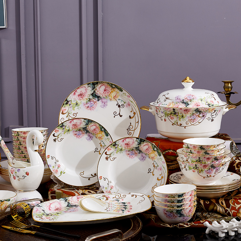 Dishes set Household light luxury European modern Jindezhen ceramic bowls and chopsticks plates creative high-grade bone china tableware