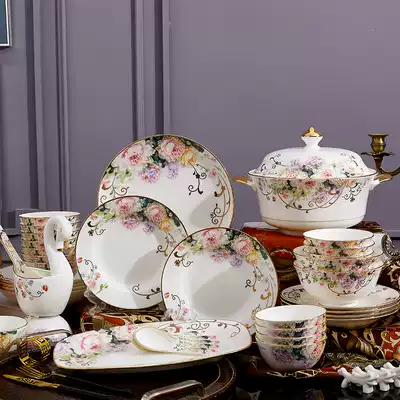 Dish set Household light luxury European-style modern Jindezhen ceramic bowls, chopsticks and plates creative high-end bone China tableware