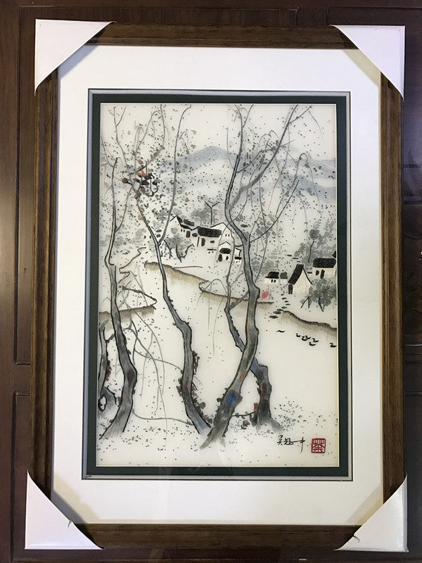 Pure handmade new boutique Suzhou embroidery painting Su embroidery finished product hanging painting Xuanguan decoration painting 4060 Water ink and water