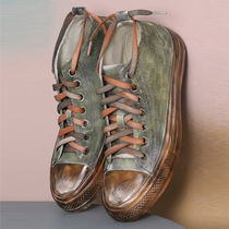 Super handsome customized power motorcycle style hand-painted canvas shoes old retro trendy shoes literary and artistic mens and womens personalized shoes spring and autumn
