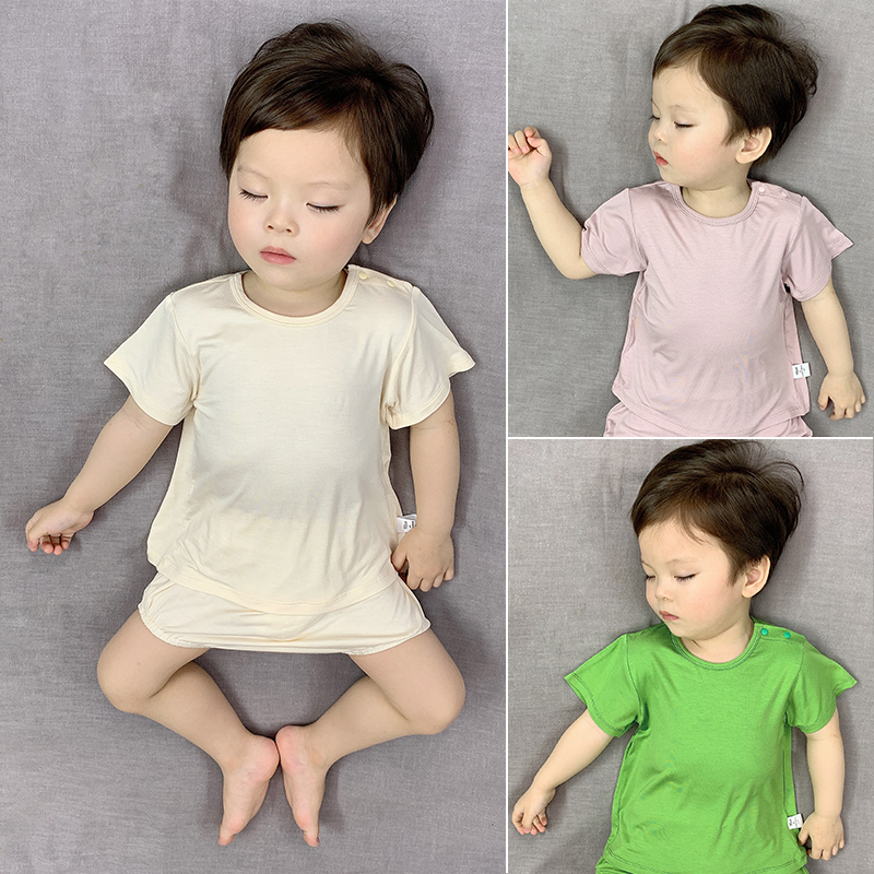 Baby pajamas summer thin short-sleeved shorts suit modal ice silk high waist belly protection baby home clothes