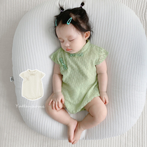 Super cute female baby clothes Summer style qipao Snow spinning Climbing Clothing Nets Red Cute Ocean Triangle Khae Baby Bag Farting Clothes
