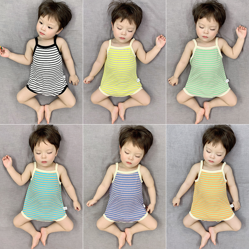 Baby Harnesses Triangle Khaclothes Summer Thin ice silk Korean version Striped Baby Bag Farting and Cute Dress and Summer Clothing