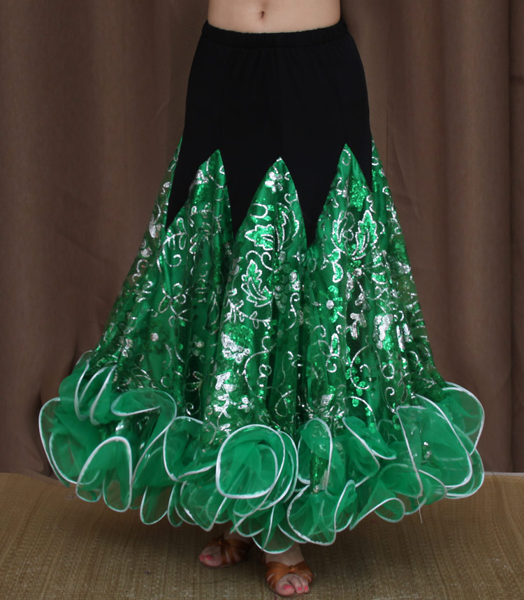 New modern dance skirt Practice dress Social dance skirt Sequin square dance long dress National standard dance skirt