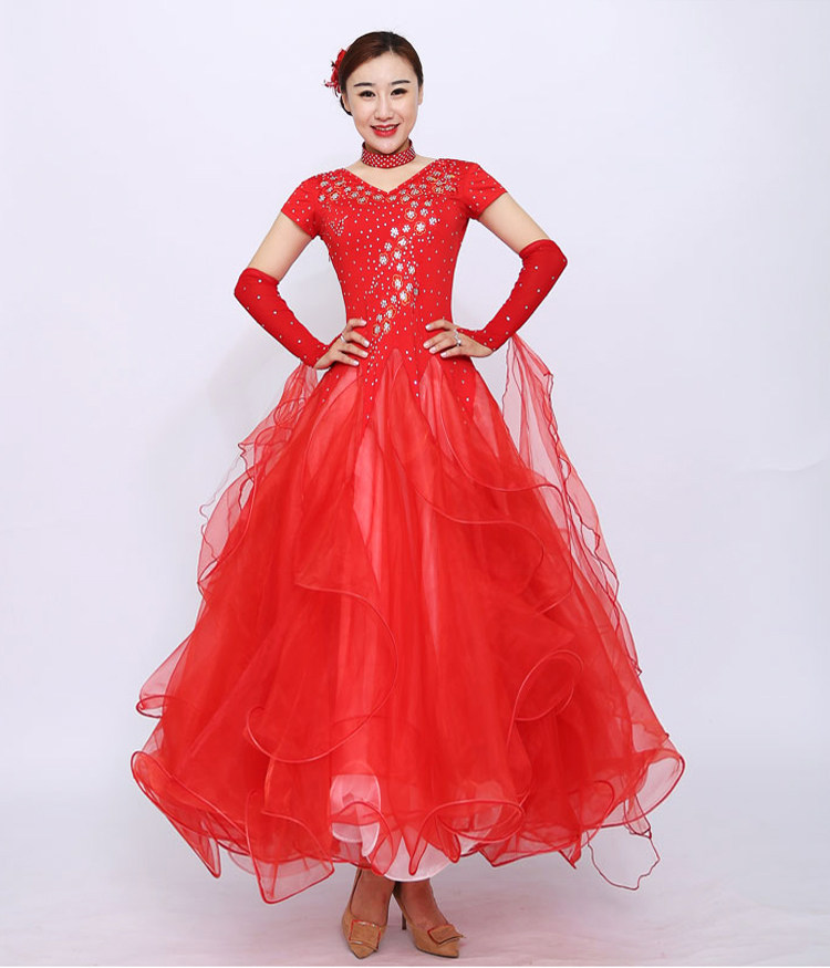 2020 New Social Dance Morden Dance Dress Short Sleeves Play Out Waltz National Mark Dance Dress Competition With Dress Dance Dresses Big Hem