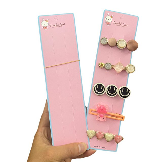 Kp1019 Five-Slot Bunny Hair Clip with Packaging for Street Vendors, Card Holder, Hair Accessory Tag, Cardboard Card Head