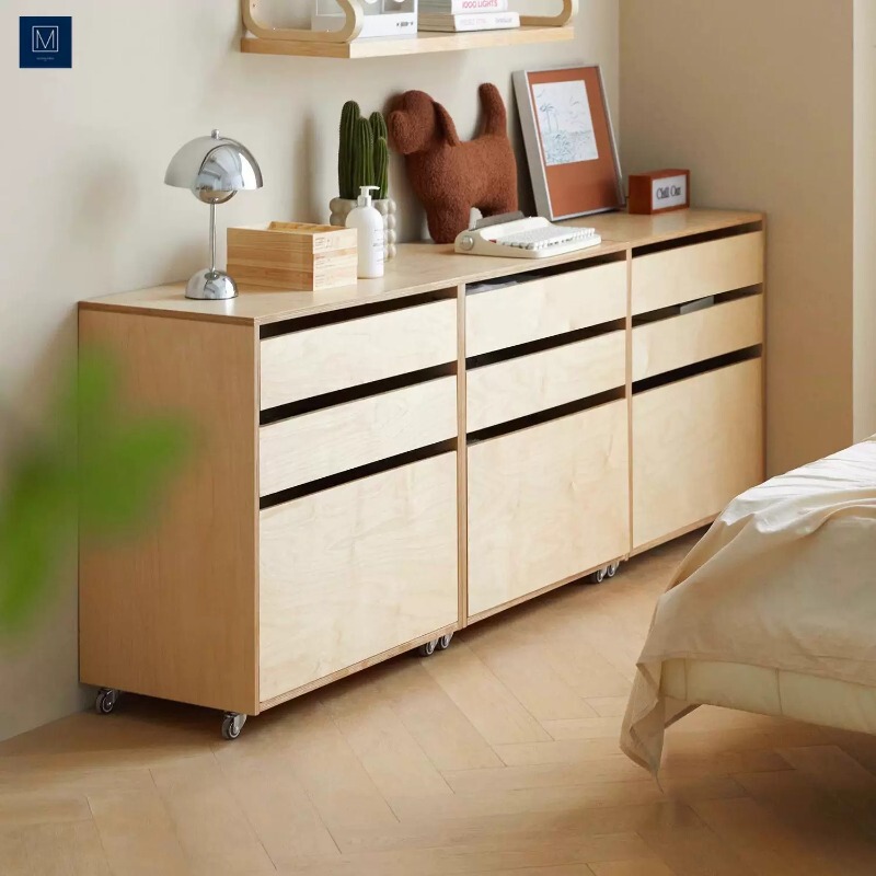 Used Solid Birch Wood Marine Board Chest of Drawers for Home Use, Small Apartment Drawer Sideboard, Bedroom Bedside Cabinet for Storage
