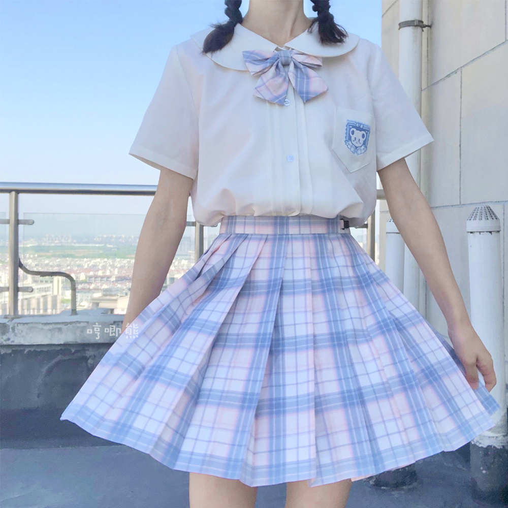 Humming Bear Jk Original Embroidery Shirt Doll Collar Short Sleeve Day Department Campus College Wind JKDK Shirt CUTE Bear