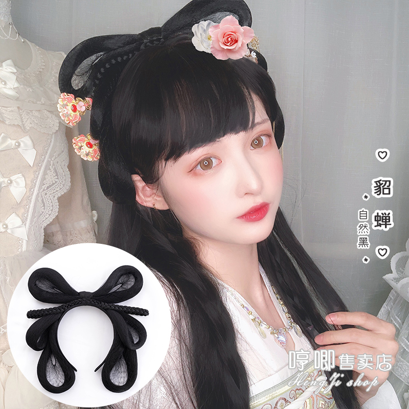 Hum home ancient style hair band lazy man hair bag hand remnant party wig headband integrated hair sideburns Hanfu costume styling accessories