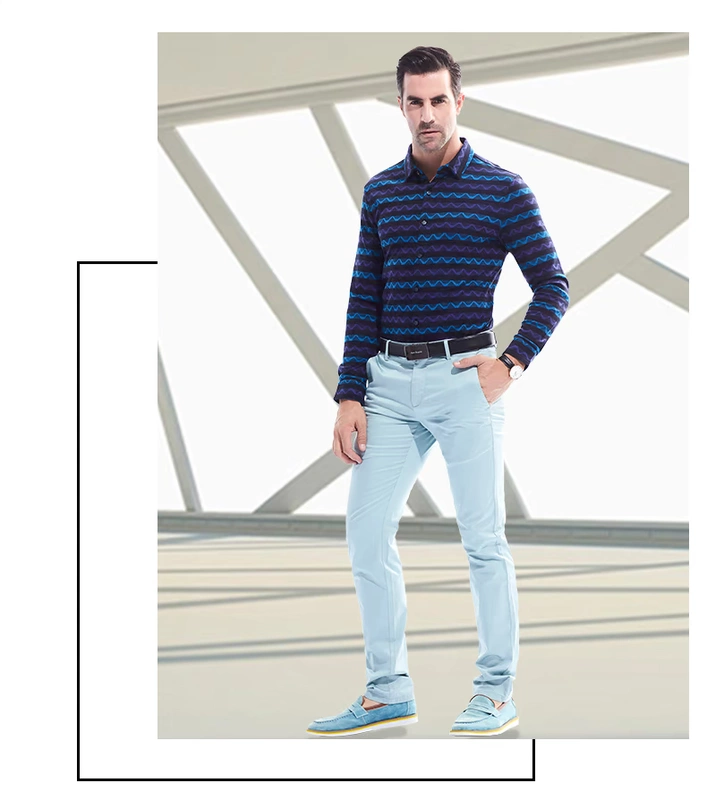 Áo thun cổ lọ Vantage Kani cotton trung tính nam sọc dài tay 2018 mùa thu mới dài tay áo ve áo