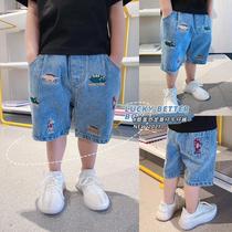Boy jeans 2021 Korean version Children shorts embroidered dinosaur pants in children Han version Spring summer style 50% pants