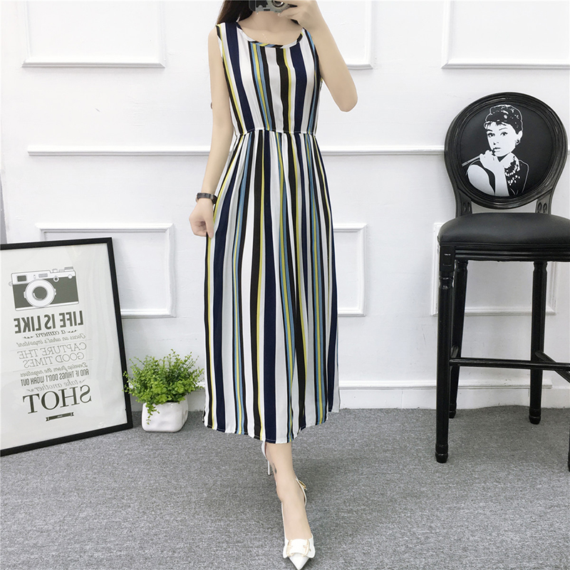 Mùa hè cotton silk dress vest dress hoa nữ bãi biển váy kỳ nghỉ bên bờ biển bohemian cotton silk dress