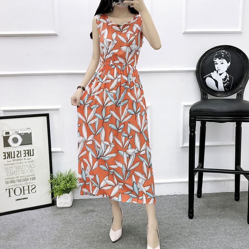 Mùa hè cotton silk dress vest dress hoa nữ bãi biển váy kỳ nghỉ bên bờ biển bohemian cotton silk dress