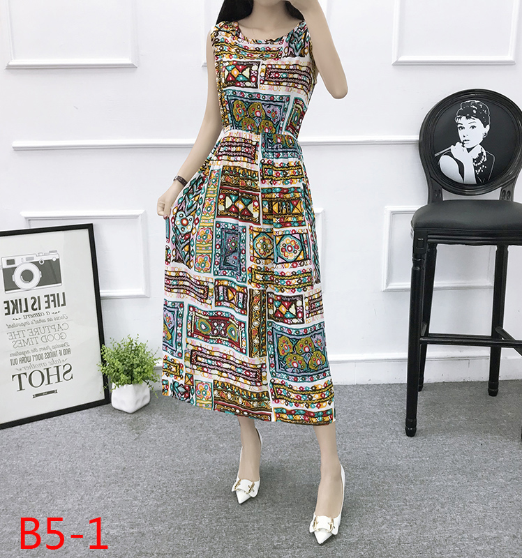 Mùa hè cotton silk dress vest dress hoa nữ bãi biển váy kỳ nghỉ bên bờ biển bohemian cotton silk dress