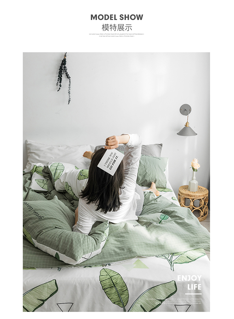 Cây xanh Bắc Âu nhỏ bông xanh tươi bông rửa bông bốn mảnh chăn tấm trải giường ba mảnh - Bộ đồ giường bốn mảnh chăn ga gối đệm cao cấp