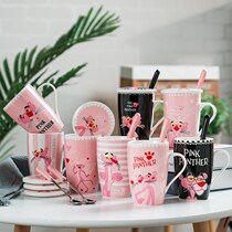 Creative pink Naughty Leopard ceramic couple Cup with lid spoon mug Korean female student Cup