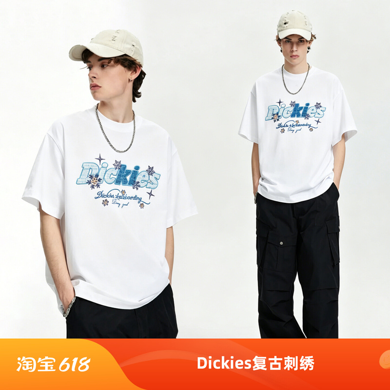Dickies Heavyweight Pure Cotton American Retro Snowflake Patch Embroidery Comfortable Commuting Trendy Versatile Short-Sleeve T-Shirt