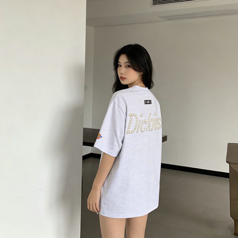 Dickies American-Style Letter Embroidery Pearl Short-Sleeve T-Shirt Summer Design Niche Trendy Brand Couple Tops Dickies American-Style Letter Embroidery Pearl Short-Sleeve T-Shirt Summer Design Niche Trendy Brand Couple Tops
