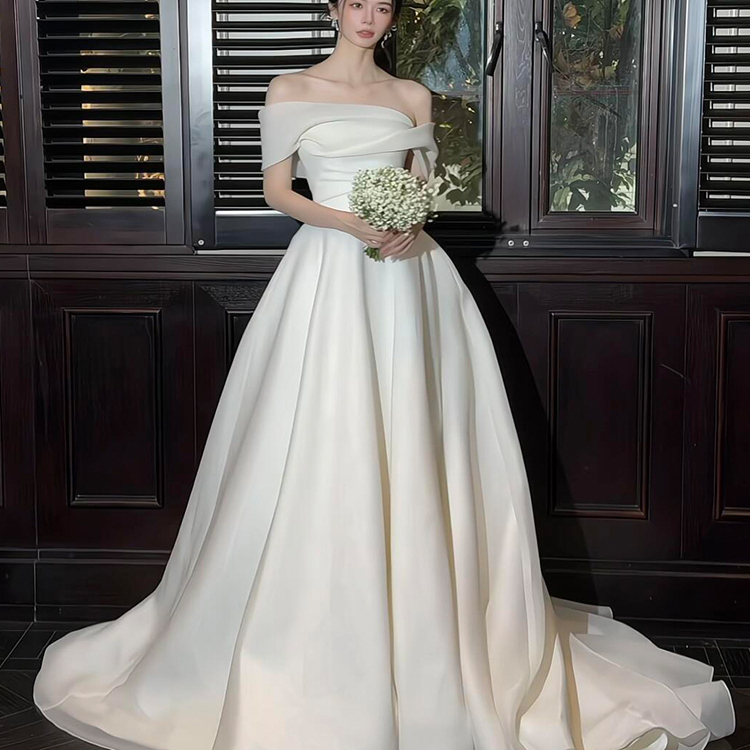 French-Style Light Wedding Dress 2025 New Model Bride's High-End Off-Shoulder Forest-Style Wedding Dress with a Small Train for the Reception
