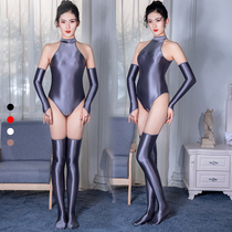 Open Gear Teasing Pyjamas Seductive Seductive Oil Bright High Play Conjoined Coat High Opening Fork One-piece Swimsuit Five Pieces Of Spice Women