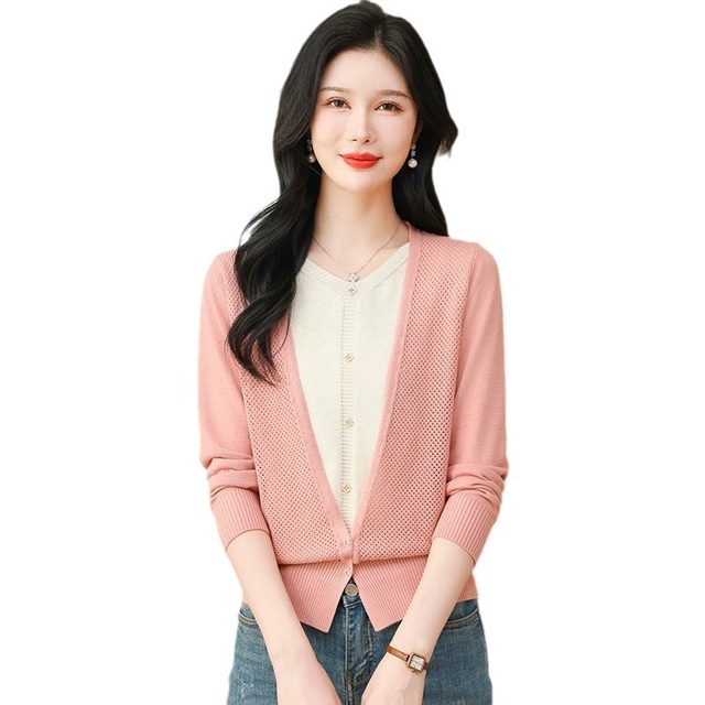 V-neck sweater fake two-piece women's tops 2024 spring women's contrast color of long-sleeved t-shirt spring shirt beautiful shirt